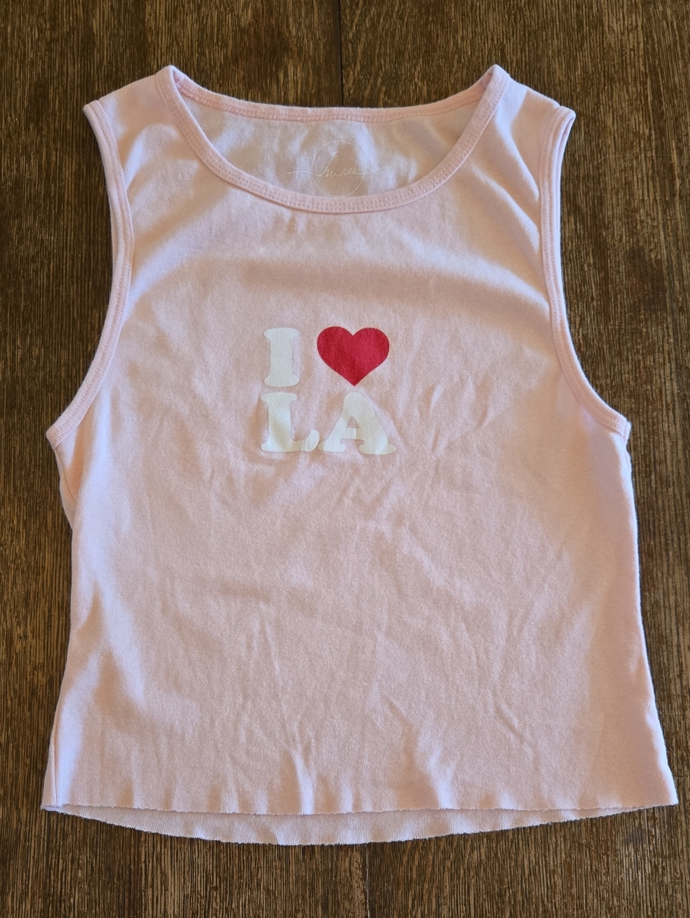 Hi Res Pink Sleeveless Cropped Tank Top with Red Heart "I ♥ LA", Women's S
